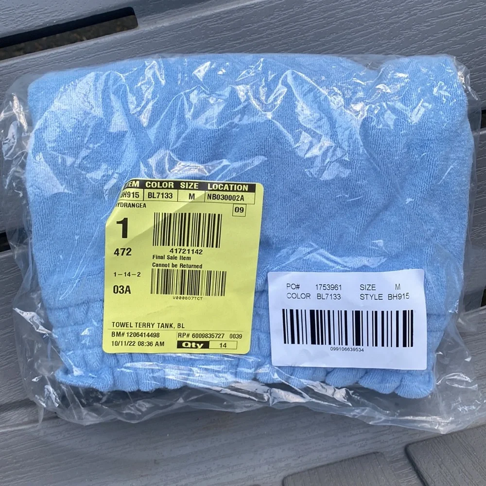J. Crew‎ NWT Smocked Towel Terry Tank - Hydrangea Blue